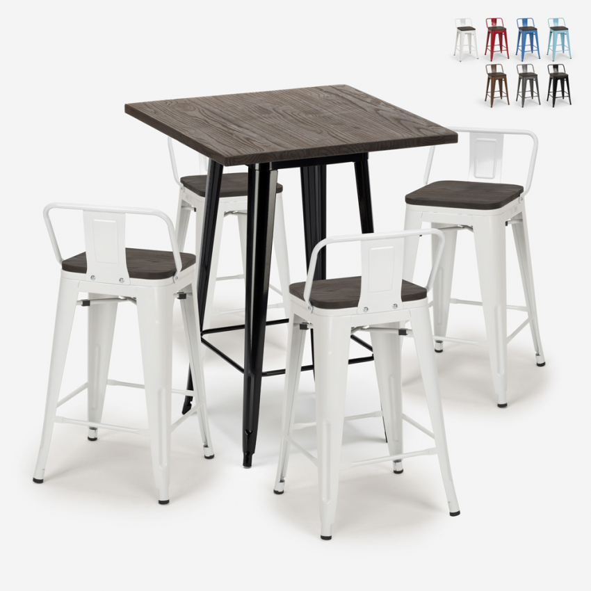 set 4 sgabelli tavolino industriale 60x60cm legno metallo peaky black Offerta set 4 sgabelli tavolino industriale 60x60cm legno metallo peaky black Offerta