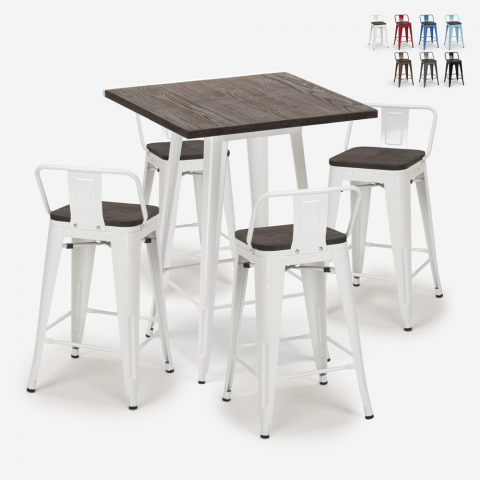 set 4 sgabelli Lix legno metallo tavolino industriale 60x60cm peaky white Promozione