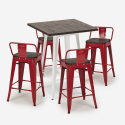 set 4 sgabelli legno metallo tavolino industriale 60x60cm peaky white 
