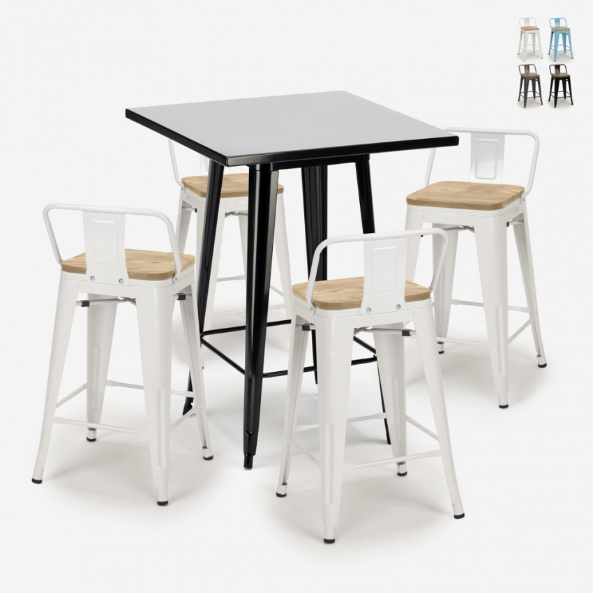 set tavolino metallo nero 60x60cm 4 sgabelli bar cucina bucket steel black Offerta set tavolino metallo nero 60x60cm 4 sgabelli bar cucina bucket steel black Offerta