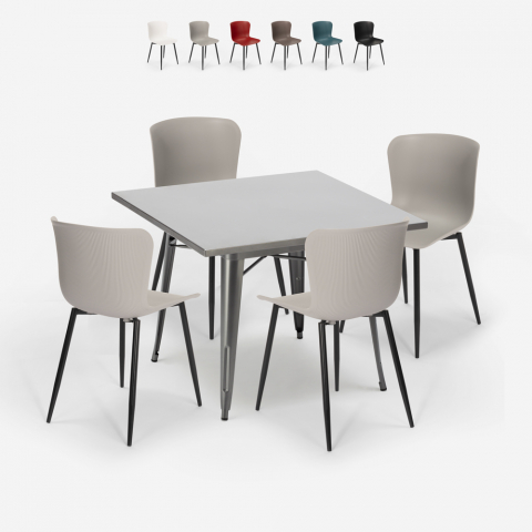 set 4 sedie tavolo quadrato 80x80cm design industriale wrench Promozione