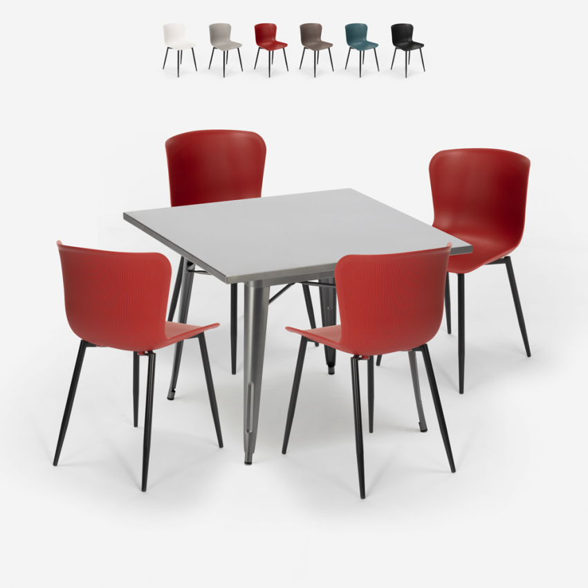 set 4 stühle quadratischer tisch 80x80cm Lix industriestil design wrench Angebot