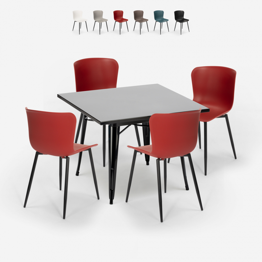 set 4 sedie tavolo 80x80cm quadrato stile industriale wrench dark Saldi