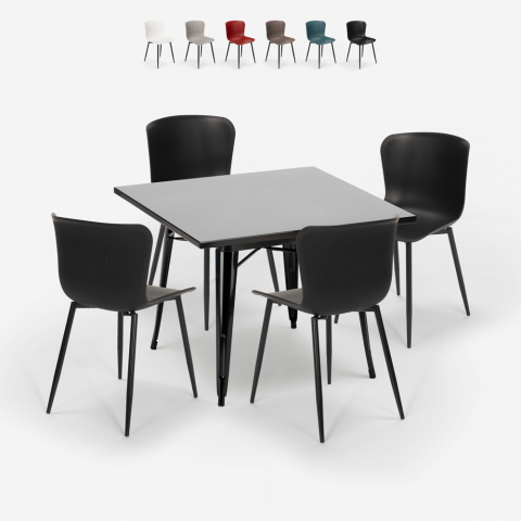Set 4 sedie tavolo 80x80cm Tolix quadrato stile industriale Wrench Dark Promozione
