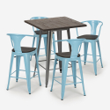 set tavolino alto legno 60x60cm 4 sgabelli metallo industriale bruck wood Caratteristiche