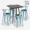 set tavolino alto legno 60x60cm 4 sgabelli metallo industriale bruck wood Vendita