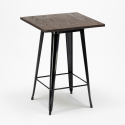 ensemble 4 tabourets table haute 60x60cm métal industriel bruck wood black 