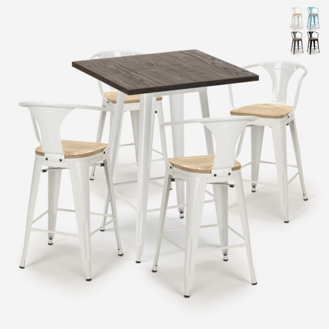 Ensemble Table Haute 60x60cm 4 Tabourets Tolix Bar Cuisine Bruck White Top Light Promotion