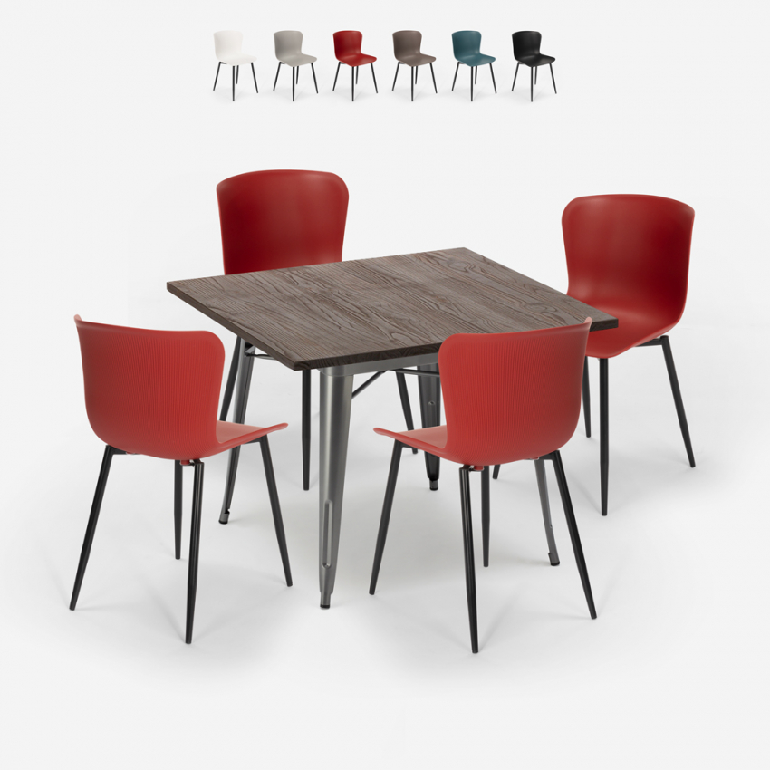 set tavolo quadrato 80x80cm design industriale 4 sedie anvil Sconti