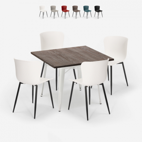 Set 4 Tolix Stühle quadratischer Tisch 80x80cm Holz Metall Anvil Light Aktion