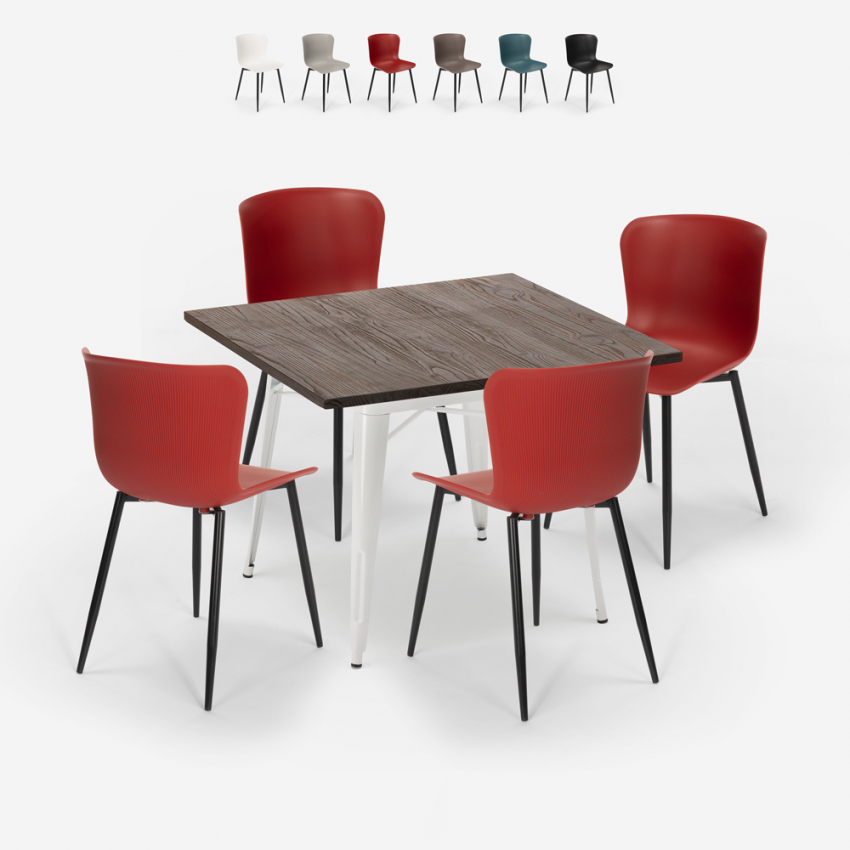set 4 sedie tavolo quadrato 80x80cm legno metallo anvil light Saldi set 4 sedie tavolo quadrato 80x80cm legno metallo anvil light Saldi