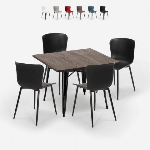 Set quadratischer Tisch 80x80cm 4 Tolix Stühle Industrial Style Anvil Dark