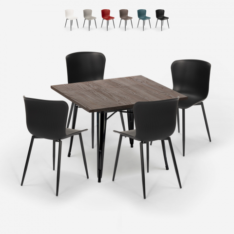 Set tavolo quadrato 80x80cm Tolix 4 sedie stile industriale Anvil Dark Promozione