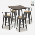 set industriale 4 sgabelli tavolino bar 60x60cm legno metallo rough Promozione