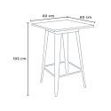 set tavolo bar 60x60cm design industriale 4 sgabelli rough white 