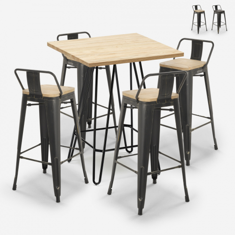 Set 4 sgabelli vintage tolix tavolino 60x60cm alto bar industriale Rhodes Promozione