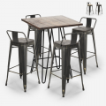 set tavolino alto bar 60x60cm industriale 4 sgabelli vintage rhodes noix Promozione