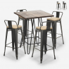 set tavolino alto bar 60x60cm industriale 4 sgabelli vintage rhodes noix Vendita