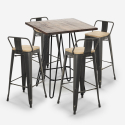 set tavolino alto bar 60x60cm industriale 4 sgabelli vintage rhodes noix Sconti