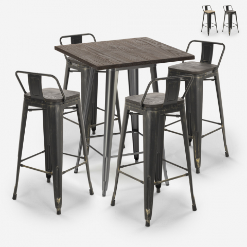ensemble table haute 60x60cm 4 tabourets style Lix bar métal design vintage axel Promotion