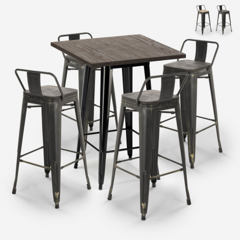 Set 4 HockerTolix Vintage Tisch 60x60cm Holz Metall Axel Black