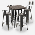 set 4 sgabelli legno metallo vintage tavolino alto bar 60x60cm axel black Promozione