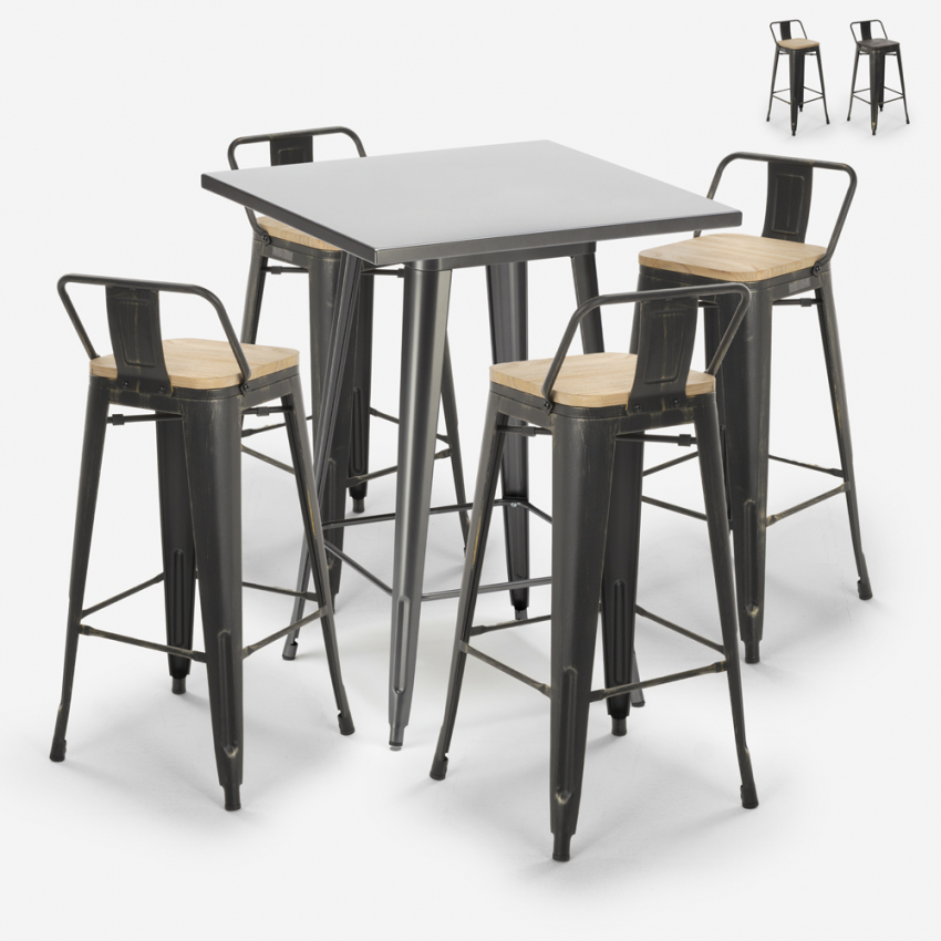 set bar cucina 4 sgabelli vintage tavolino 60x60cm alto industriale rush Promozione set bar cucina 4 sgabelli vintage tavolino 60x60cm alto industriale rush Promozione