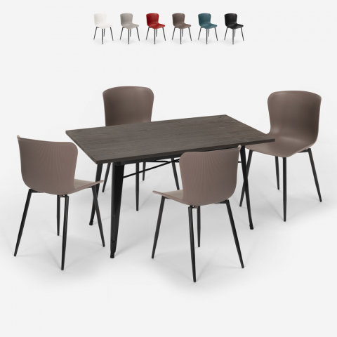 set tavolo da pranzo 120x60cm design industriale 4 sedie ruler Promozione