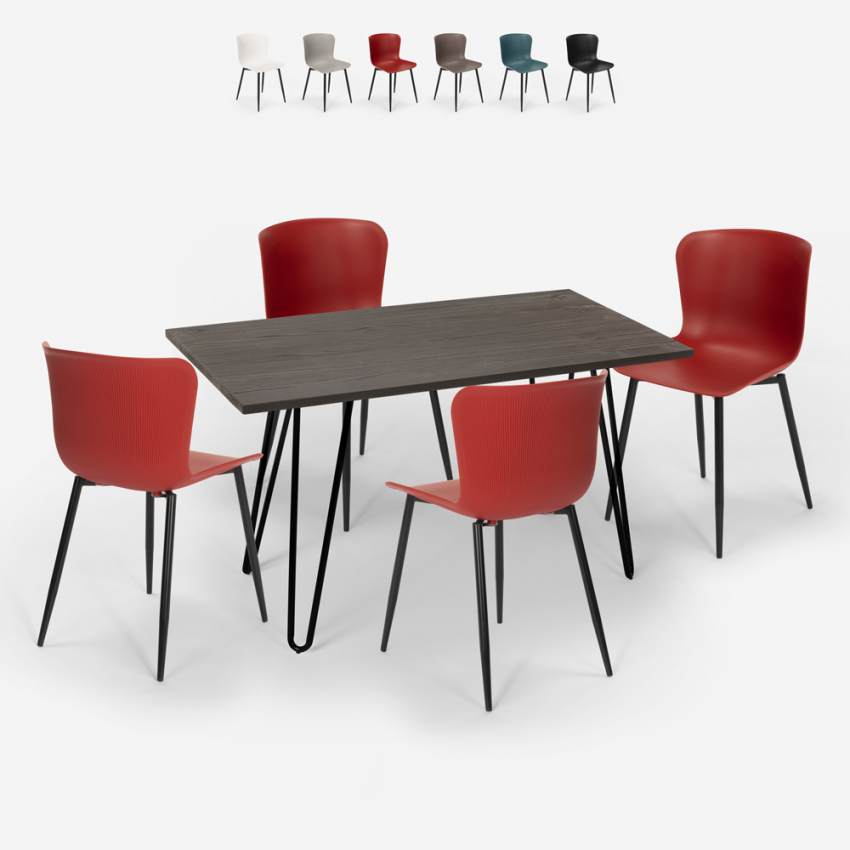 ensemble de 4 chaises et table rectangulaire 120x60cm style industriel cuisine restaurant wire Remises
