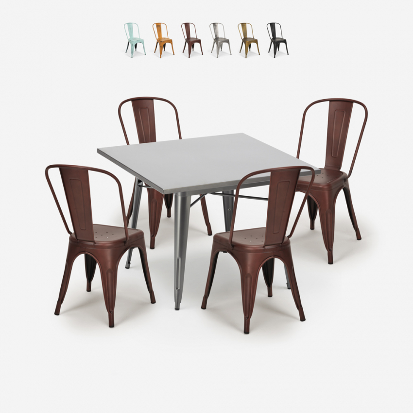 set cucina bistrot 4 sedie vintage stile tavolo industriale 80x80cm state Catalogo set cucina bistrot 4 sedie vintage stile tavolo industriale 80x80cm state Catalogo