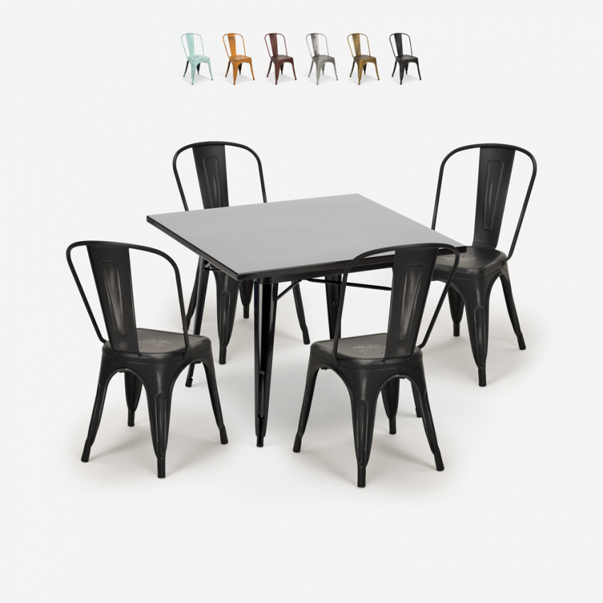 set 4 sedie vintage industriale stile tavolo nero 80x80cm state black Sconti set 4 sedie vintage industriale stile tavolo nero 80x80cm state black Sconti