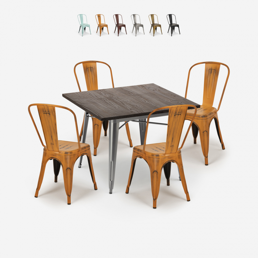 ensemble table à manger 80x80cm et 4 chaises vintage industriel design style cuisine restaurant burton Vente ensemble table à manger 80x80cm et 4 chaises vintage industriel design style cuisine restaurant burton Vente