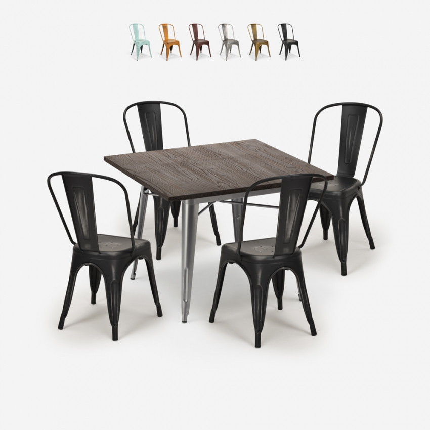 set industrieller esstisch tisch 80x80cm 4 stühle vintage design Lix burton Rabatte
