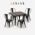 ensemble 4 chaises style vintage table à manger 80x80cm bois métal burton black Remises