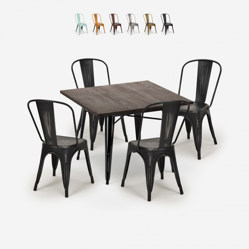 set 4 sedie vintage tavolo da pranzo 80x80cm legno metallo burton black Saldi
