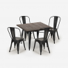 ensemble 4 chaises style vintage table à manger 80x80cm bois métal burton black Prix