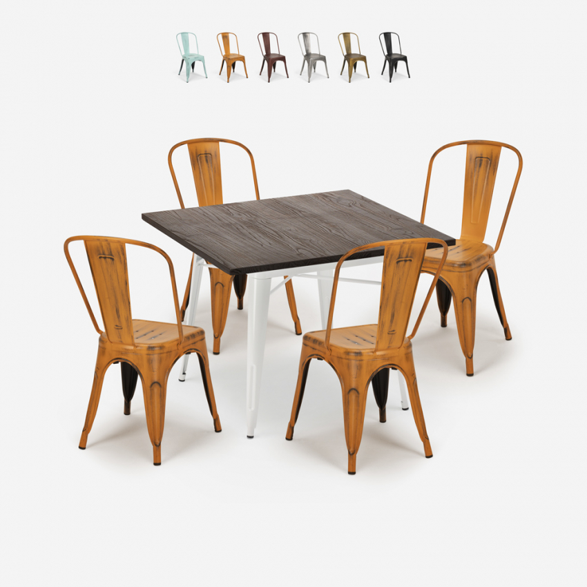 ensemble table 80x80cm et 4 chaises style cuisine restaurant industriel burton white Vente ensemble table 80x80cm et 4 chaises style cuisine restaurant industriel burton white Vente