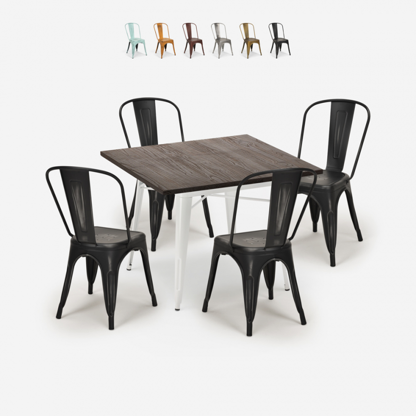 set tavolo cucina industriale 80x80cm 4 sedie design burton white Saldi