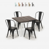 ensemble table 80x80cm et 4 chaises style cuisine restaurant industriel burton white Remises