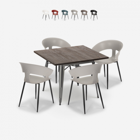 Ensemble Table Carrée 80x80cm Industriel et 4 Chaises Design Cuisine Restaurant Moderne Reeve Promotion