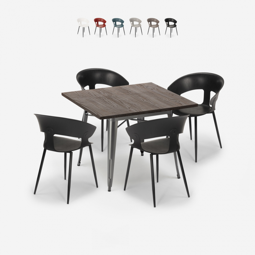 set tavolo quadrato 80x80cm Lix industriale 4 sedie design moderno reeve Sconti
