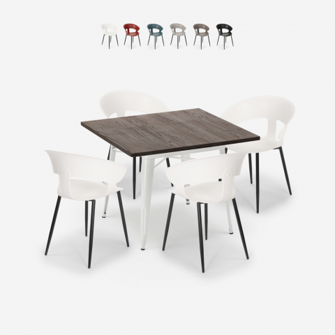 Set tavolo da pranzo 80x80cm legno metallo 4 sedie design Reeve White Promozione