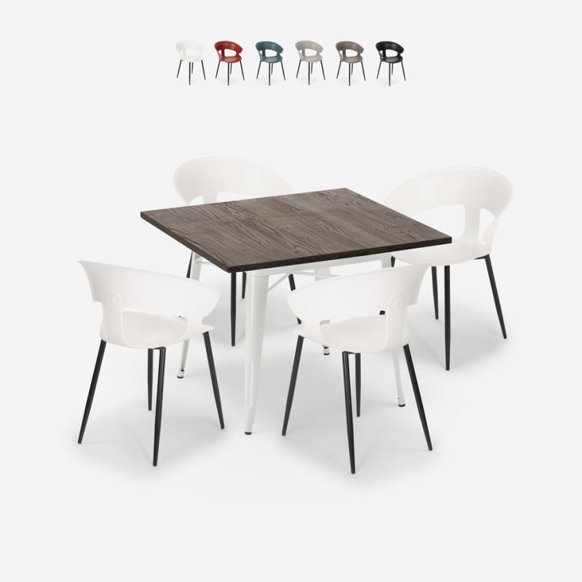 Ensemble Table À Manger 80x80cm Bois Métal et 4 Chaises Cuisine Restaurant Design Reeve White Promotion Ensemble Table À Manger 80x80cm Bois Métal et 4 Chaises Cuisine Restaurant Design Reeve White Promotion