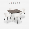 Ensemble Table À Manger 80x80cm Bois Métal et 4 Chaises Cuisine Restaurant Design Reeve White Promotion