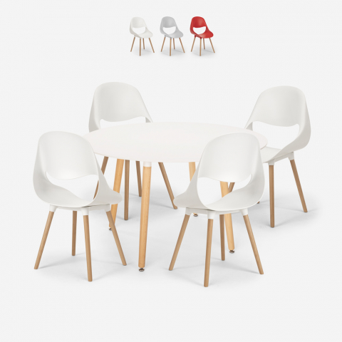 Set tavolo bianco rotondo 100cm design scandinavo 4 sedie Midlan Light Promozione