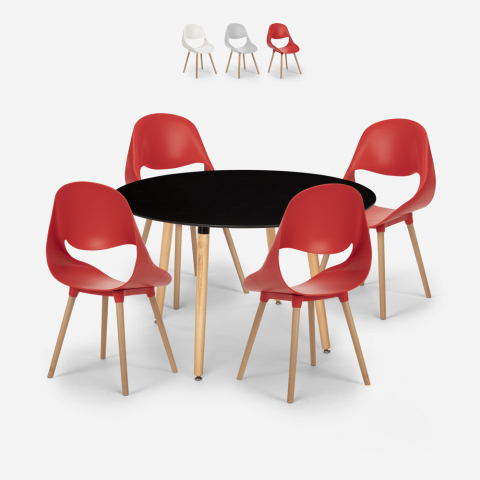 Set 4 Stühle Design Esstisch 100cm schwarz rund Midlan Dark