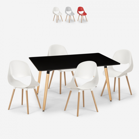 Set 4 Stühle skandinavisches Design rechteckiger Tisch 80x120cm Flocs Dark