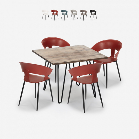 Ensemble 4 Chaises Moderne Table 80x80cm Industriel Restaurant Cuisine Maeve Promotion