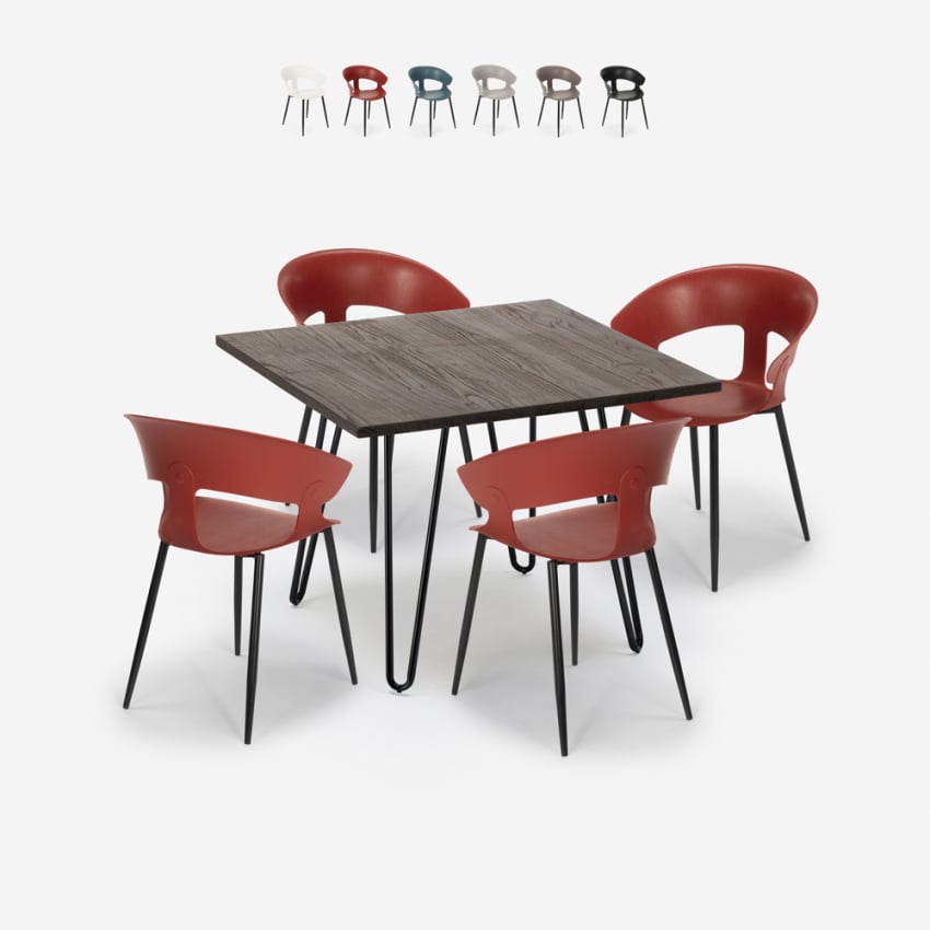 Set 4 Stühle und Tisch 80x80cm industrielles modernes Design Restaurant Küche Maeve Dark Katalog Set 4 Stühle und Tisch 80x80cm industrielles modernes Design Restaurant Küche Maeve Dark Katalog