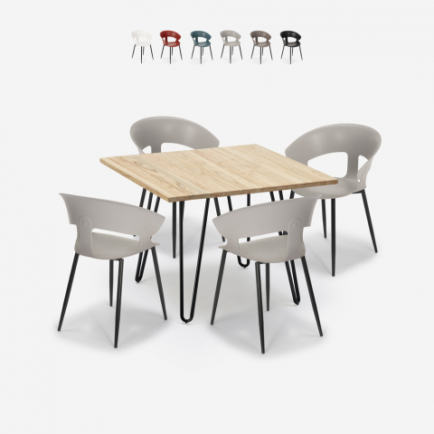 Ensemble Table 80x80cm Industriel et 4 Chaises Design Moderne Cuisine Industriel Maeve Light Promotion
